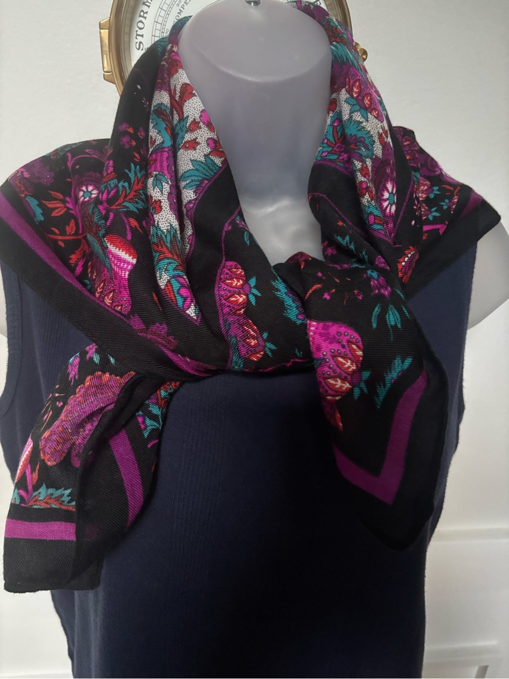 Vintage Jewel-Tone Floral Silk-Feel Square Scarf